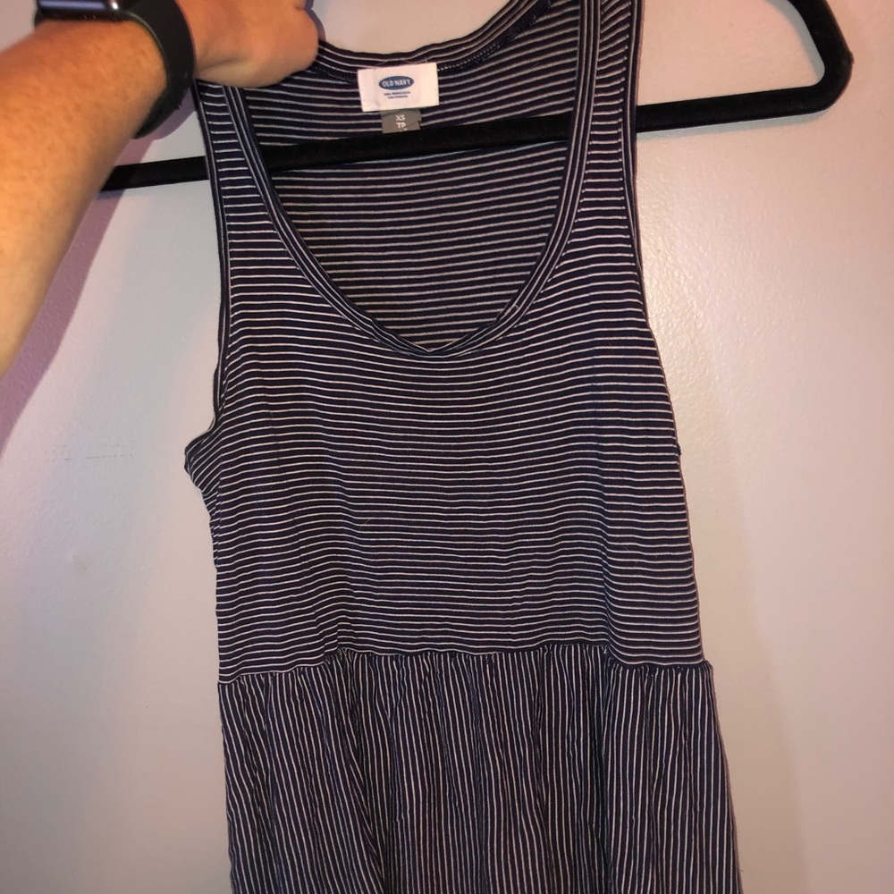 old navy peplum top navy white stripes